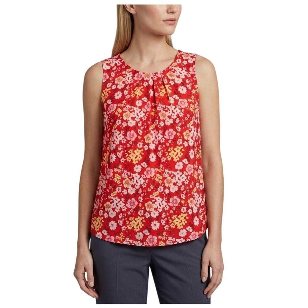 41 Hawthorn Lexie Pleated Sleeveless Blouse Red Floral Medium NWT